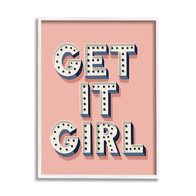 Stupell Industries Pink Get It Girl Polka Dot Wall Art in White Frame