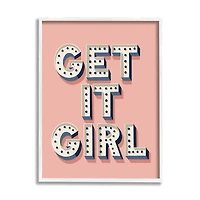 Stupell Industries Pink Get It Girl Polka Dot Wall Art in White Frame