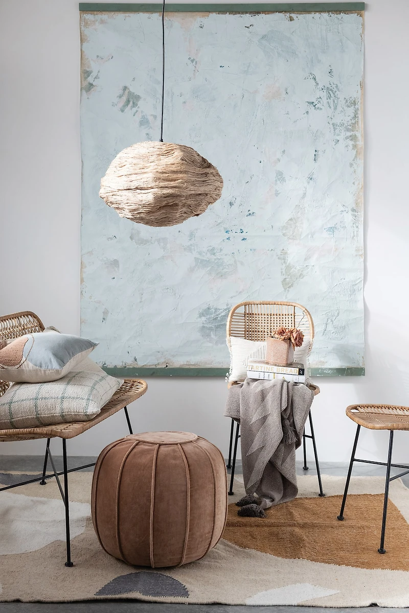 Hello Honey® 15" Round Collapsible Banana Fiber Modern Hanging Pendant Lamp