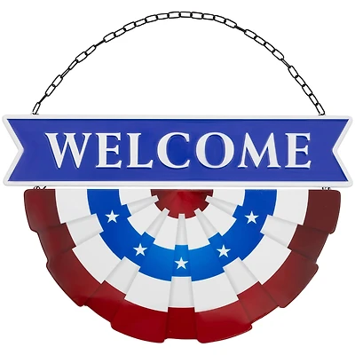19.25" Americana Welcome Metal Wall Sign with Bunting