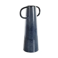 16" Dark Blue Ceramic Textured Cone Vase with Curved Handles