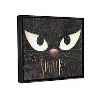 Stupell Industries Spooky Halloween Black Cat Eyes Framed Floater Canvas Wall Art