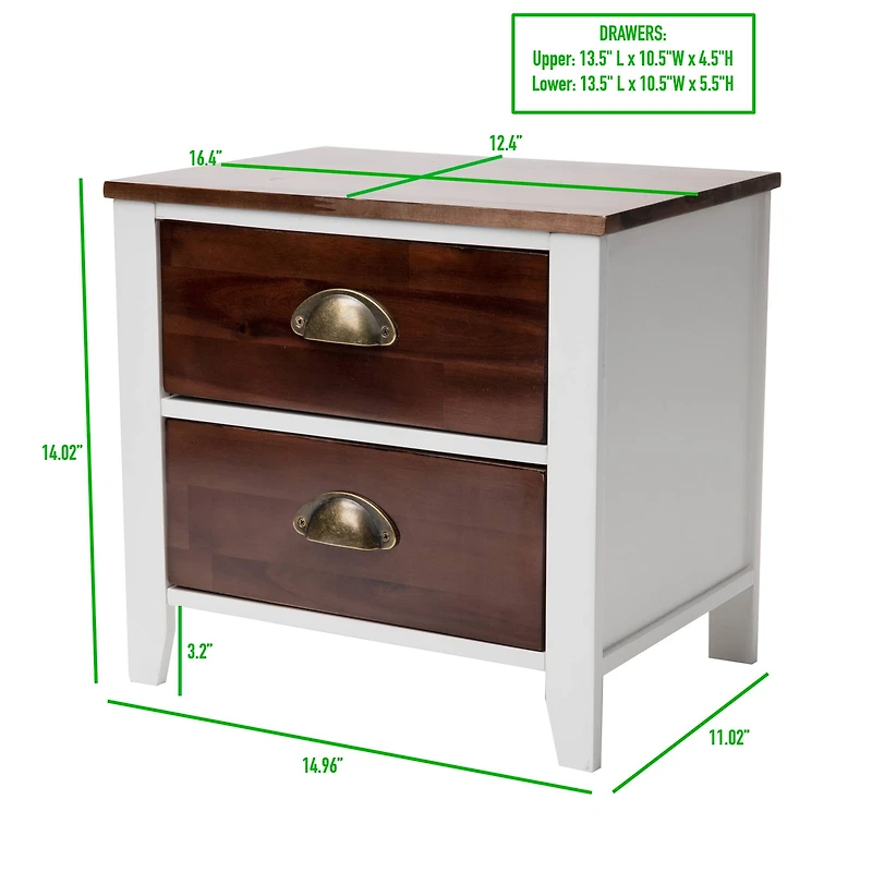 Mind Reader Woodland Collection Brown & White 2-Drawer Nightstand