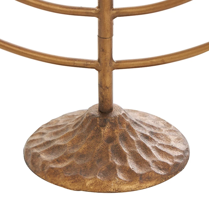 17" Bronze Metal Layered Arch Candelabra with Textured Base