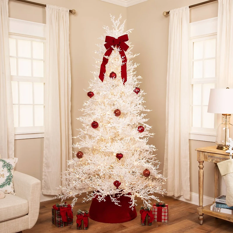 6ft. Pre-Lit Flocked Twig Artificial Christmas Tree, Warm White LED Lights