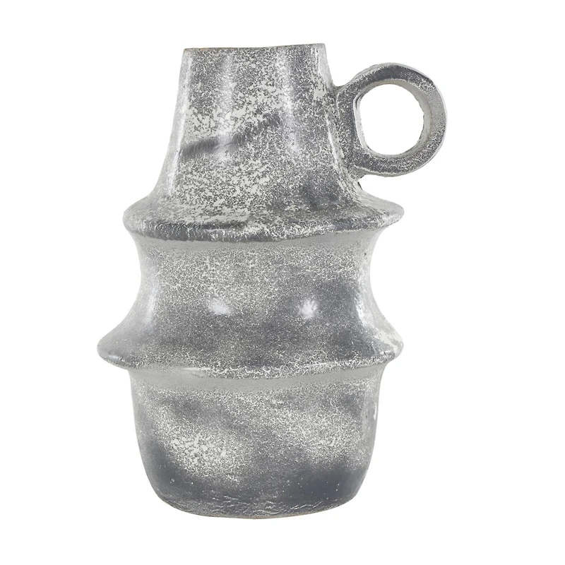 16" Light Gray Paper Mache Distressed Fluted Vase with Ring Handle