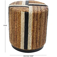 18" Brown Striped Banana Leaf Handmade Linear Wrapped Accent Table