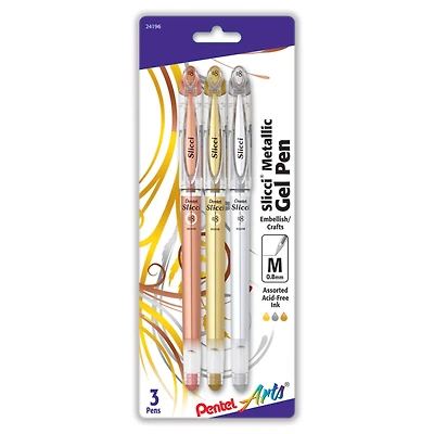 Pentel Arts® Slicci® 0.8mm Needle Tip Metallic Gel Pen 3 Set