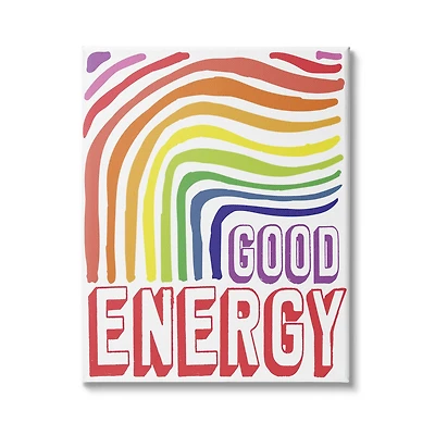 Stupell Industries Good Energy Phrase Abstract Rainbow Waves Bold Typography Canvas Wall Art