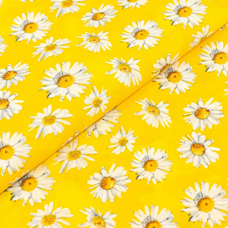 SINGER Small Daisies on Yellow Cotton Fabric
