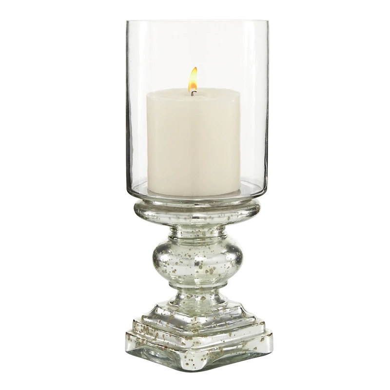 16" Silver Glass Traditional Candle Holder