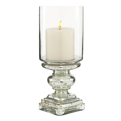 16" Silver Glass Traditional Candle Holder