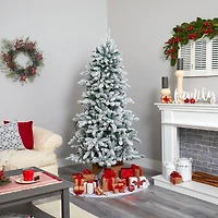 6.5ft. Pre-Lit Flocked Livingston Fir Pinecones Artificial Christmas Tree with Clear Warm LED Lights