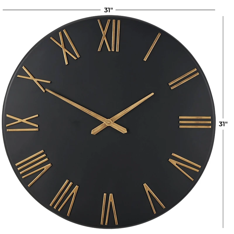 31" Modern Black & Gold Metal Wall Clock