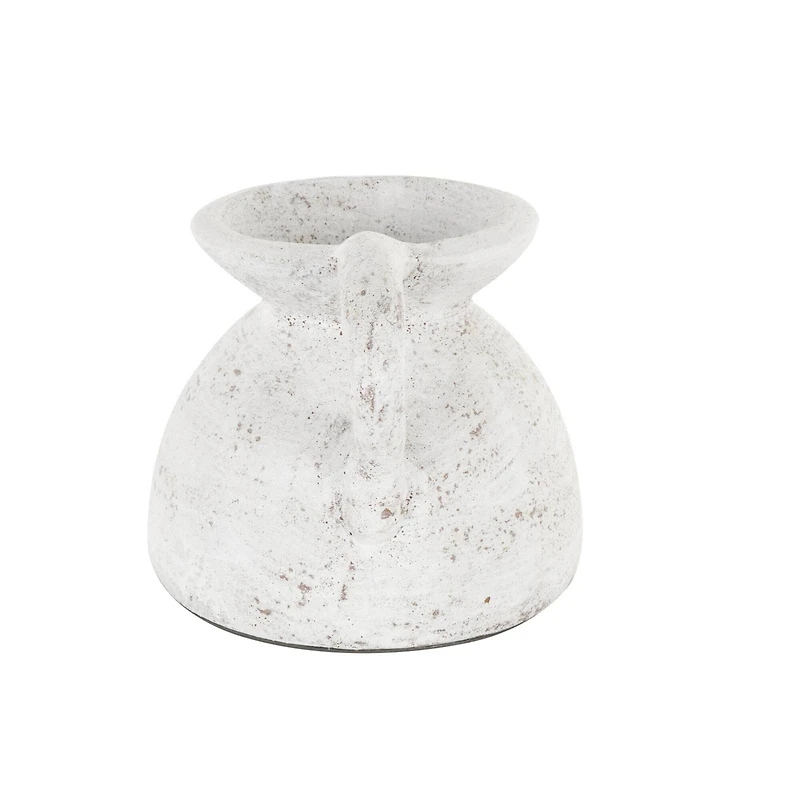 11" Cream Ceramic Textured Pot Vase with Handle