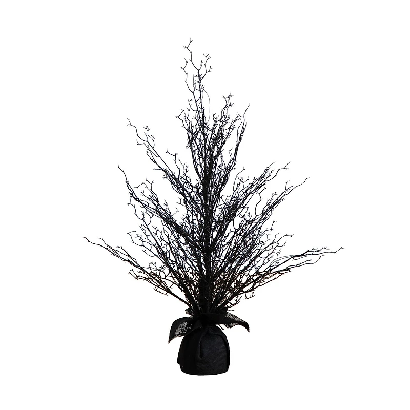 3ft. Pre-Lit Halloween Black Twig Artificial Fall Tree in Burlap Planter