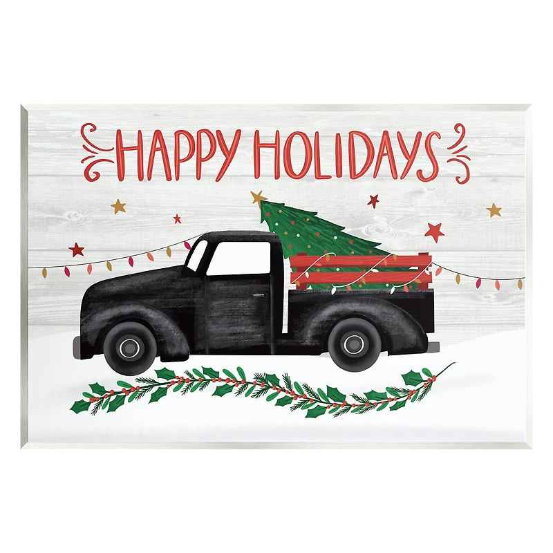 Stupell Industries Happy Holidays Christmas Tree Truck Wall Plaque Art