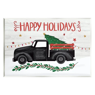 Stupell Industries Happy Holidays Christmas Tree Truck Wall Plaque Art