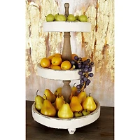 25" White Farmhouse Wood 3-Tier Tray Stand