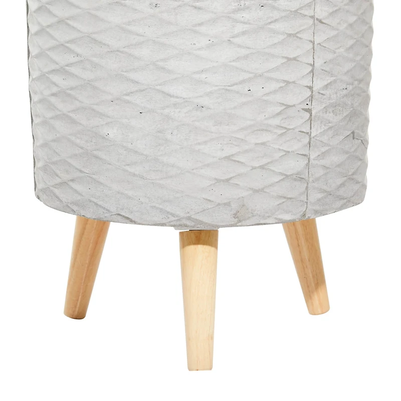 Light Gray Cylinder Polystone Contemporary Planter Set