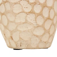 Beige Paper Mache Honeycomb Inspired Jug Vase with Wooden Handle Set