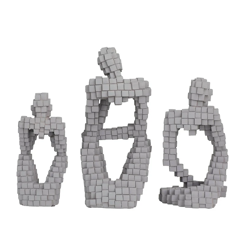 Set of 3 Grey Polystone Contemporary Sculptures, 13" x 6" x 6"