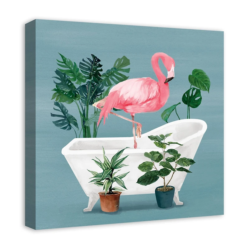 Flamingo In The Tub 20" x 20" Canvas Wall Art