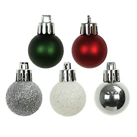 16 Pack 25mm Mini Red, Green, White & Silver Plastic Ball Ornaments by Ashland®