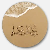 Designart - Love Written on Sandy Seashore' Seashore Metal Circle Wall Art