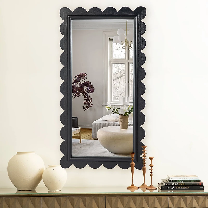 Glitzhome® 42.5" Modern Black Wood Frame Wavy Rectangle Wall Mirror