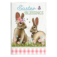 Stupell Industries Easter Blessings Gingham Spring Bunnies Wall Plaque Art