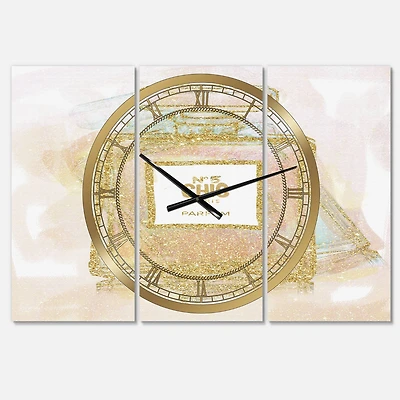 Designart Nr 5 Chic Paris Parfum Fashion 3 Panel Large Wall Clock