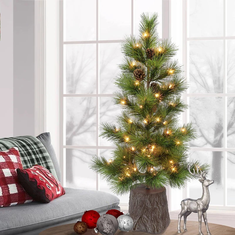 3.5ft. Pre-Lit Potted Artificial Christmas Tree, Clear Lights