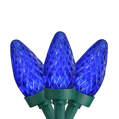 50ct. Faceted Blue LED C7 Christmas String Lights with Green Wire