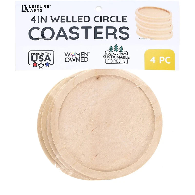 Leisure Arts® 4" Circle Welled Wood Coaster Set