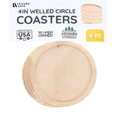 Leisure Arts® 4" Circle Welled Wood Coaster Set