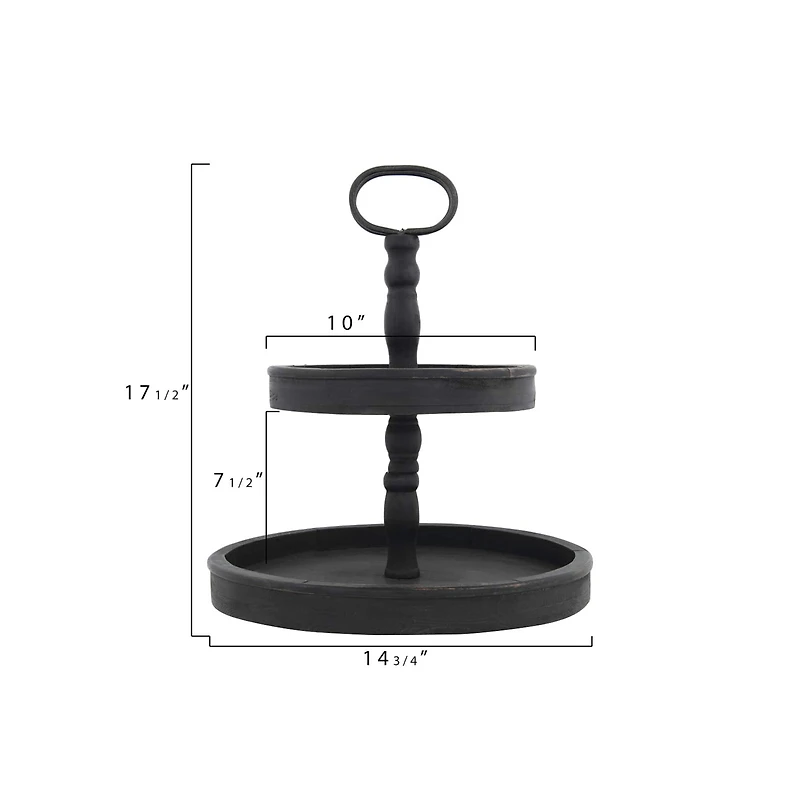 Hello Honey® 18.5" Distressed Black Wood 2-Tier Tray