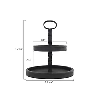 Hello Honey® 18.5" Distressed Black Wood 2-Tier Tray