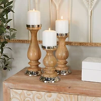 Silver Wood Candle Holder Set