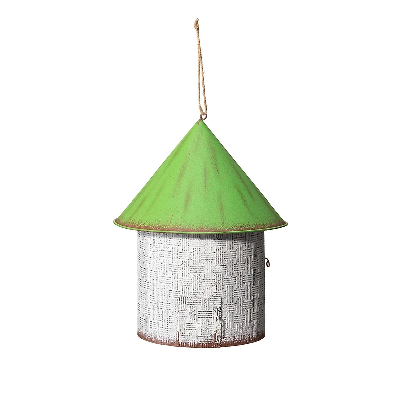 Glitzhome® 11" Distressed Metal Birdhouse with 3D Flowers & Butterfly