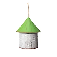 Glitzhome® 11" Distressed Metal Birdhouse with 3D Flowers & Butterfly