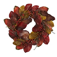 24" Harvest Magnolia Leaf & Berries Wreath