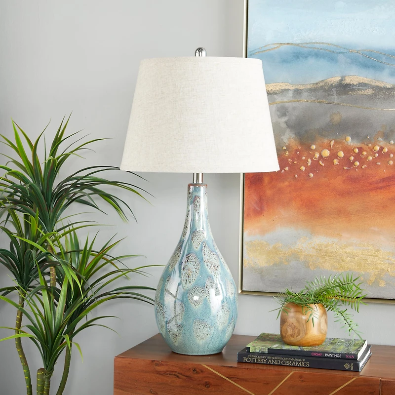 32" Turquoise Ceramic Coastal Table Lamp, 2ct.