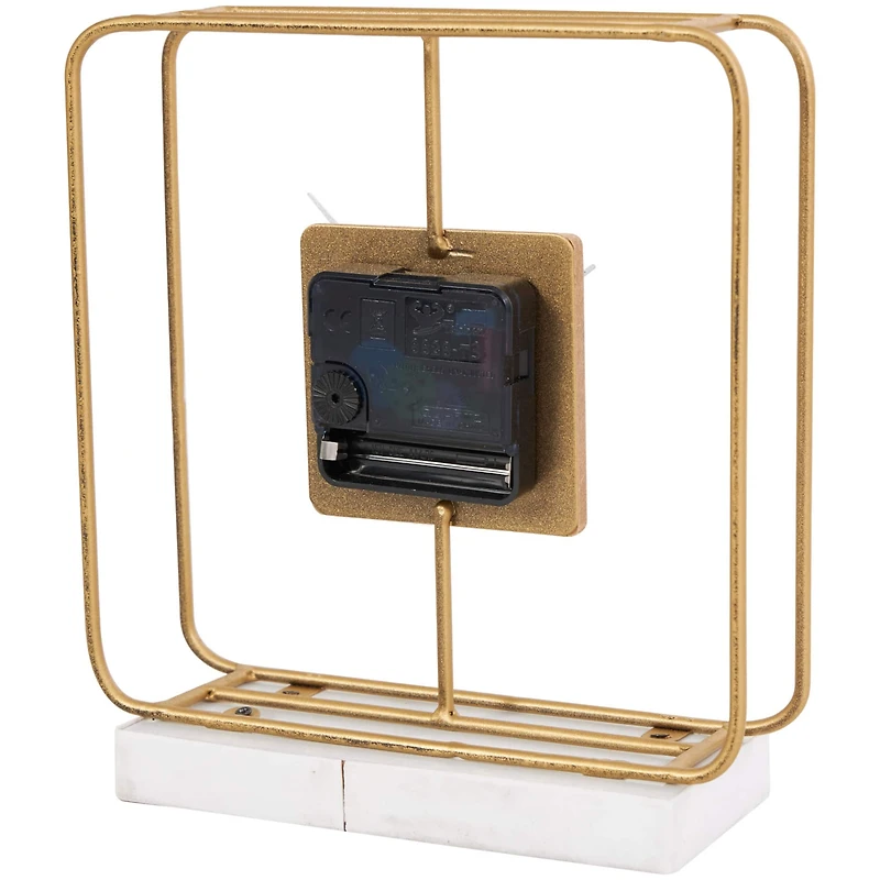 8" Gold Metal Geometric Open Frame Clock with White Clockface & Base