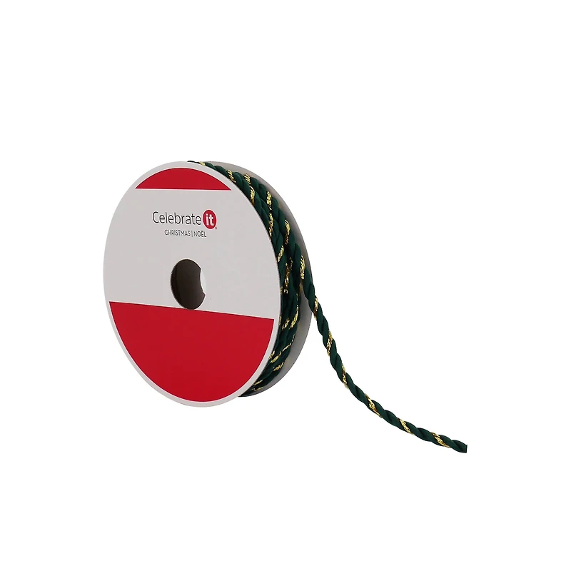 4mm x 30ft. Green & Gold Cord Ribbon by Celebrate It®