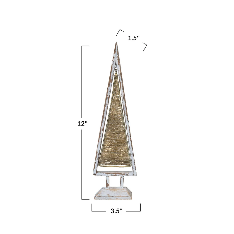 Hello Honey® 12" Whitewashed & Gold Finish Metal & Glass Beaded Tree with Mango Wood Base