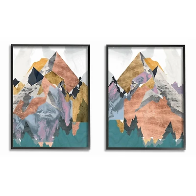 Stupell Industries Foil Collage Abstract Mountain Landscape Framed Wall Art Set