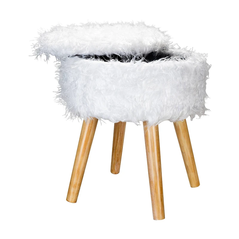 Organize It All White Faux Fur Storage Ottoman