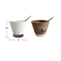 Hello Honey® White & Brown Marble & Mango Wood Pinch Pot & Spoon Sets, 2ct.