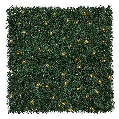 40" Pre-Lit Warm White LED Boxwood Artificial Living Wall Panel